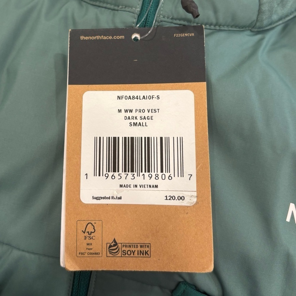 NWT North Face Mens WW Pro Vest In Dark Sage Size Small - Picture 7 of 9